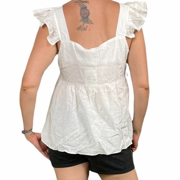 CAMISA White Ruffle Button Empire Waist Top Large - Picture 3 of 13